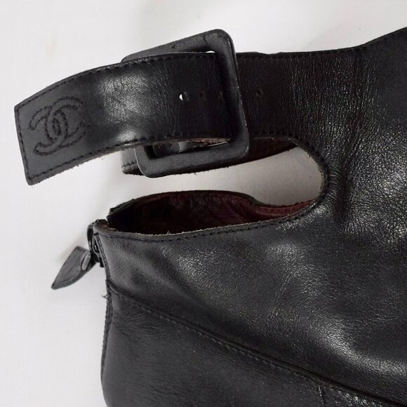 Chanel 39 US 9 ankle boots shoes CC logo beige toecap ankle strap 2007 - Picture 6 of 11